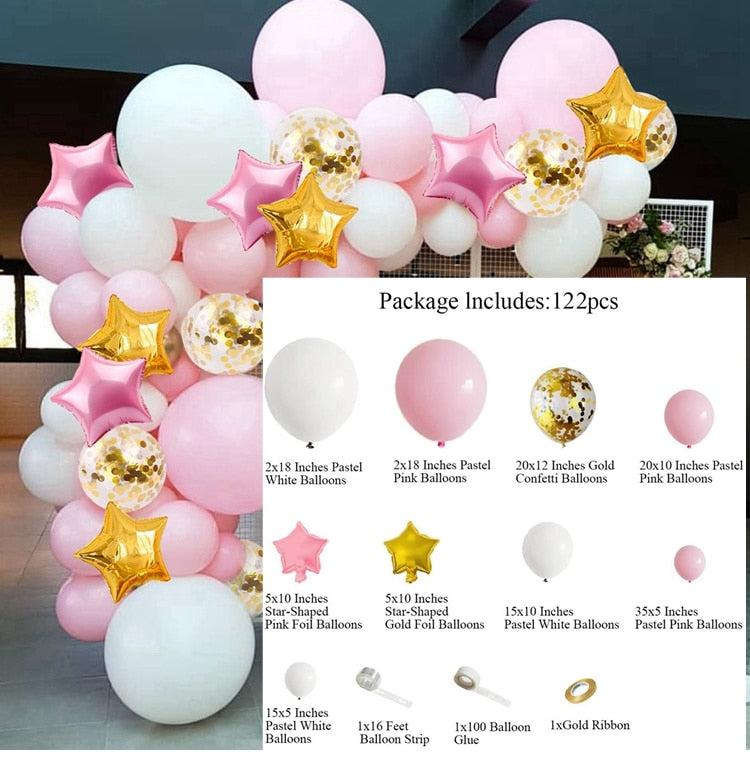 Pink Balloon Garland Arch Kit Birthday Party Decorations Kids Birthday Foil White Gold Balloon Wedding Decor Baby Shower Globos Balloons Set for Birthday Parties DailyAlertDeals 36 AS SHOWN 
