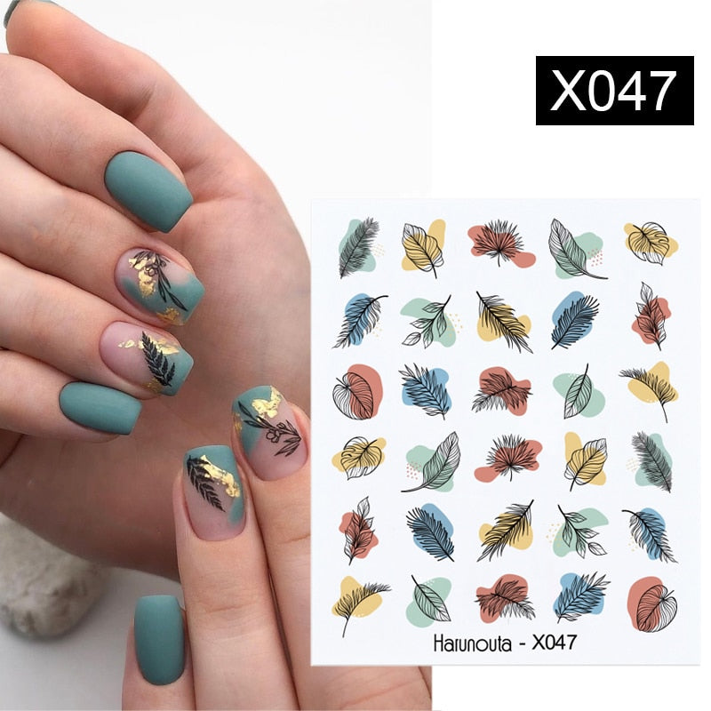 Harunouta Black Lines Flower Leaf Water Decals Stickers Spring Simple Green Theme Face Marble Pattern Slider For Nails Art Decor Nail Stickers DailyAlertDeals X047  