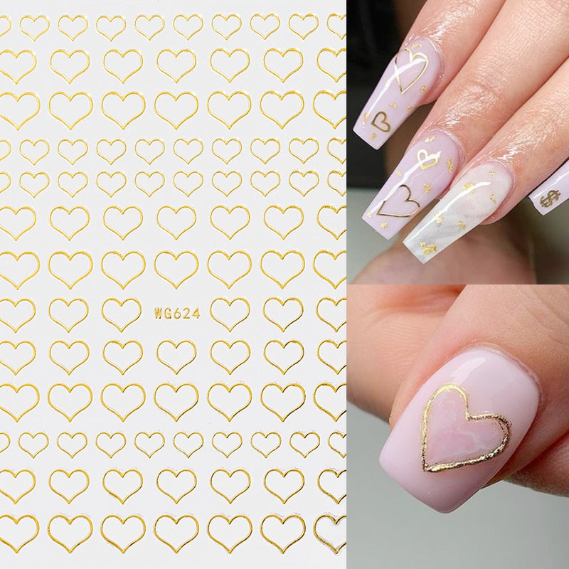 The New Heart Love Design Gold Sliver 3D Nail Art Sticker English Letter French Striping Lines Trasnfer Sliders Valentine Decor 0 DailyAlertDeals   