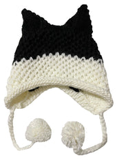 BomHCS Cute Fox Ears Beanie Winter Warm 100% Handmade Knit Hat 0 DailyAlertDeals Black White  