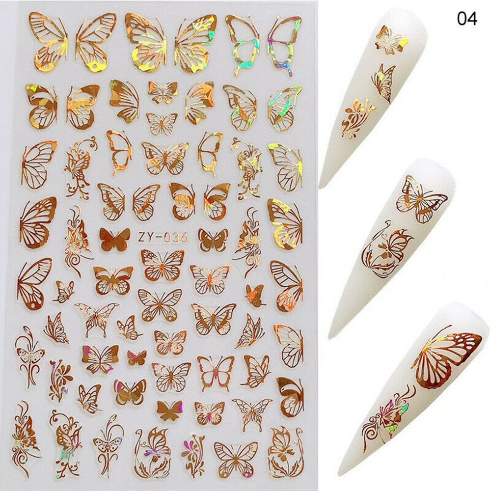 1pc Holographic 3D Butterfly Nail Art Stickers Adhesive Sliders Colorful DIY Golden Nail Transfer Decals Foils Wraps Decorations nail art DailyAlertDeals 04  