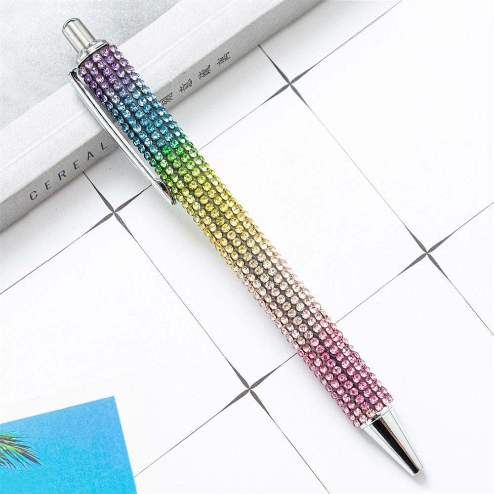 Press Ballpoint Pen Luxury Rhinestone Cute Wedding Rose Gold Metal Stationery School Office Supplies High Quality Pens Wholesale 0 DailyAlertDeals Rainbow Gradient  