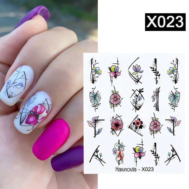 Harunouta Purple Blue Flowers Ink Blooming Nail Water Decals Geometry Line Ripple French Nail Stickers Manicuring Foils Wraps Nail Stickers DailyAlertDeals X023  