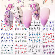 12 Designs Nail Stickers Set Mixed Floral Geometric Nail Art Water Transfer Decals Sliders Flower Leaves Manicures Decoration 0 DailyAlertDeals D002  
