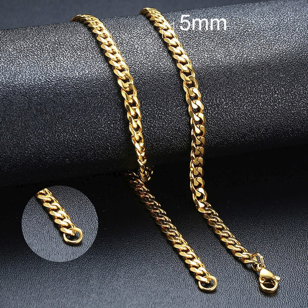 Vnox Cuban Chain Necklace for Men Women, Basic Punk Stainless Steel Curb Link Chain Chokers,Vintage Gold Tone Solid Metal Collar 0 DailyAlertDeals 5mm Gold Cuban 45cm 