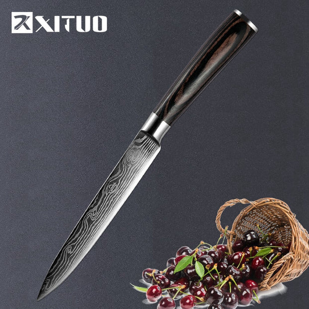 XITUO 1-5PCS set Chef Knife Japanese Stainless Steel Sanding Laser Pattern Knives Professional Sharp Blade Knife Cooking Tool 0 DailyAlertDeals 5.5inch Utility knif China 