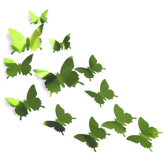 12pcs Mirror Wall Sticker Decal Butterflies 3D Mirror Wall Art Party Wedding Home Decors Butterfly fridge Wall Decal On Sale Plane Wall Sticker DailyAlertDeals Green 12Pcs 