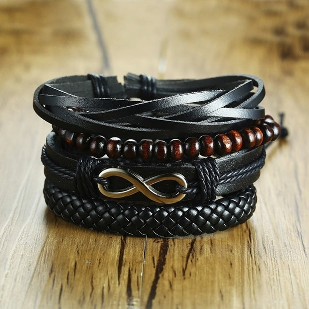 Vnox 4Pcs/ Set Braided Wrap Leather Bracelets for Men Vintage Life Tree Rudder Charm Wood Beads Ethnic Tribal Wristbands 0 DailyAlertDeals BL-426 China 