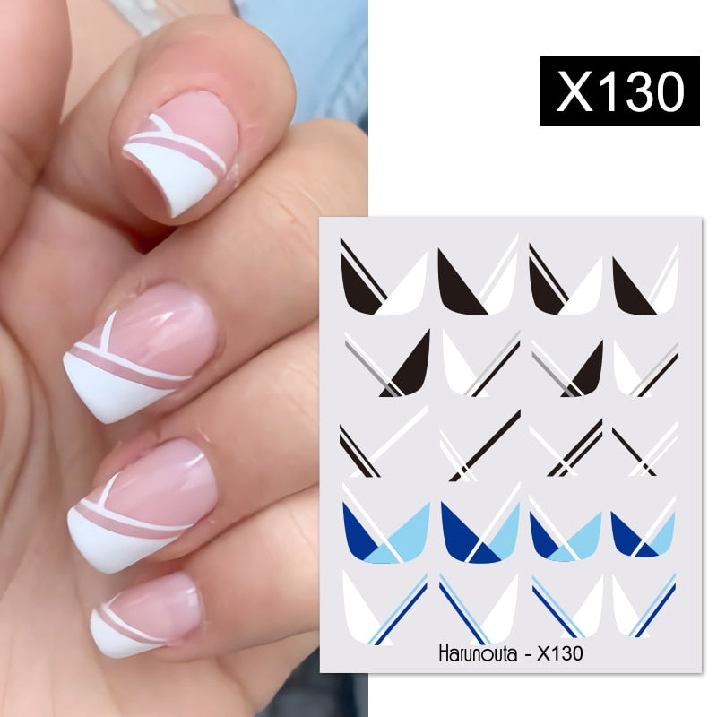 Harunouta French Black White Geometrics Pattern Water Decals Stickers Flower Leaves Slider For Nails Spring Summer Nail Design Nail Stickers DailyAlertDeals X130  