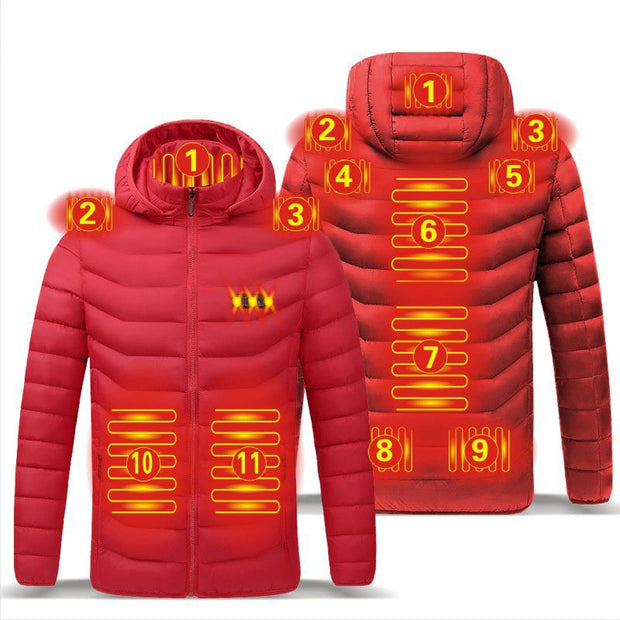 2021 NWE Men Winter Warm USB Heating Jackets Smart Thermostat Pure Color Hooded Heated Clothing Waterproof  Warm Jackets 0 DailyAlertDeals 11 Heated Red M China