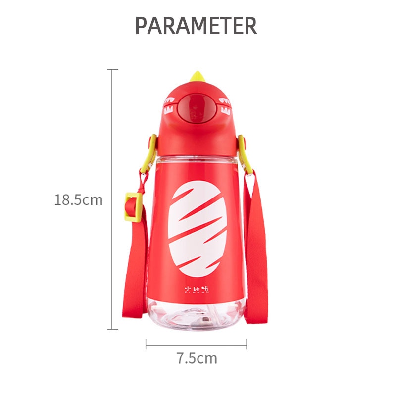 New Pinkah Children Straw Kettle with Shoulder Strap Portable School Plastic Water Bottle Creative Cartoon Dinosaur Shape 450ML Portable School Plastic Water Bottle DailyAlertDeals   