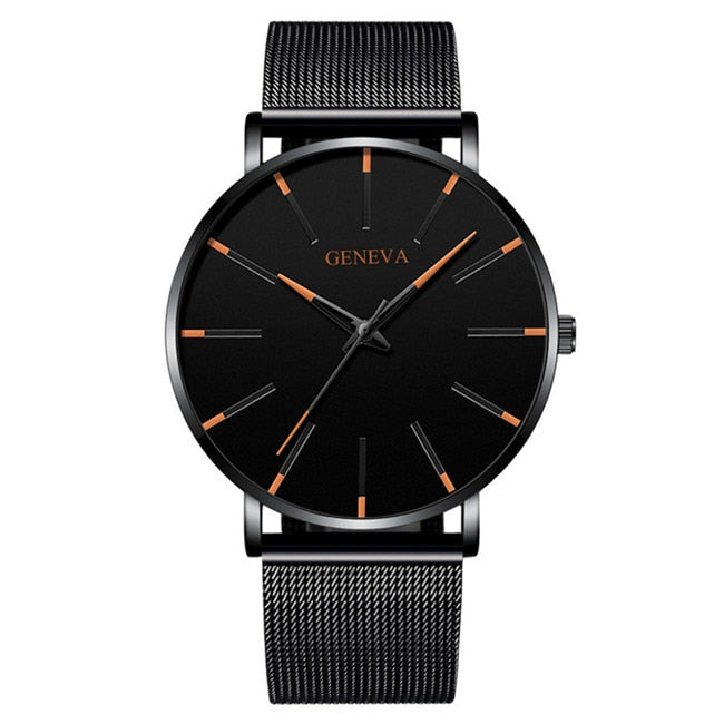 2022 Minimalist Men Fashion Ultra Thin Watches Simple Men Business Stainless Steel Mesh Belt Quartz Watch relogio masculino 0 DailyAlertDeals Mesh Black Orange  