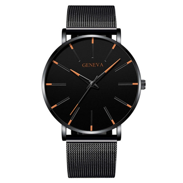 2022 Minimalist Men Fashion Ultra Thin Watches Simple Men Business Stainless Steel Mesh Belt Quartz Watch relogio masculino 0 DailyAlertDeals Mesh Black Orange  