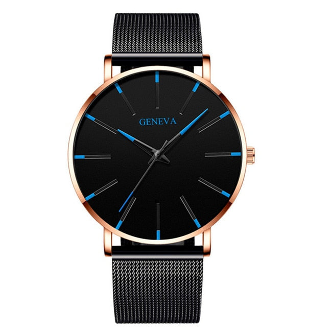 2022 Minimalist Men Fashion Ultra Thin Watches Simple Men Business Stainless Steel Mesh Belt Quartz Watch relogio masculino 0 DailyAlertDeals Mesh Blue Rose  