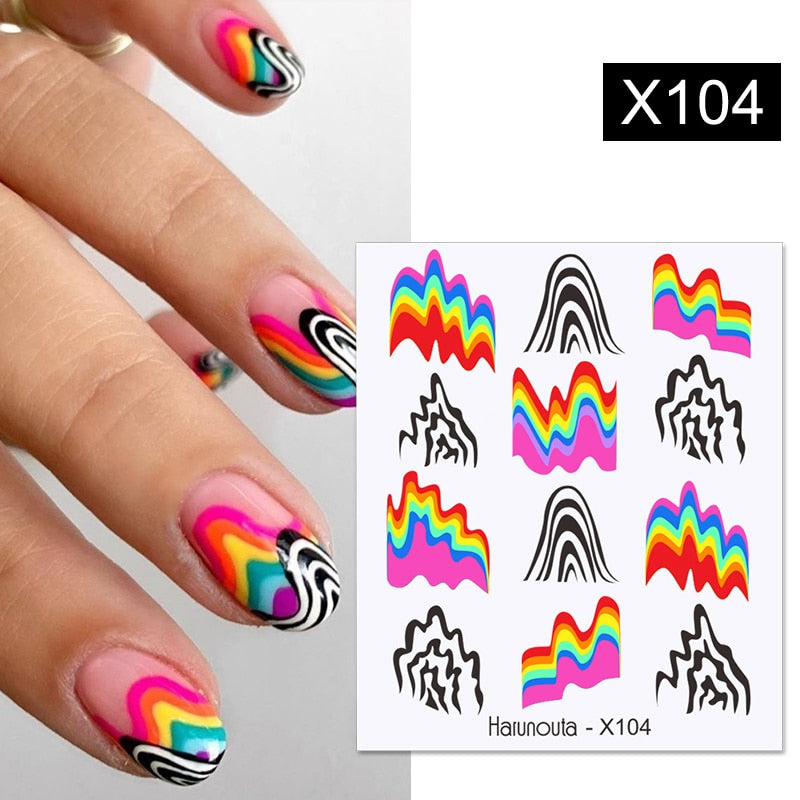 Harunouta French Line Pattern 3D Nail Art Stickers Fluorescence Color Flower Marble Leaf Decals On Nails  Ink Transfer Slider 0 DailyAlertDeals X104  