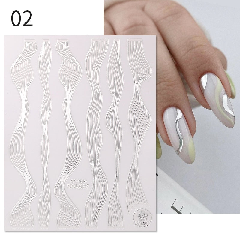 French 3D Nail Decals Stickers Stripe Line French Tips Transfer Nail Art Manicure Decoration Gold Reflective Glitter Stickers nail art DailyAlertDeals CB090 02  