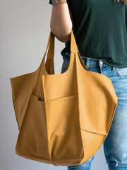 Casual Soft Large Capacity Tote Women Handbags Designer Aged Metal Look Luxury Pu Leather Shoulder Bag Retro Big Shopper Purses 0 DailyAlertDeals Yellow China 