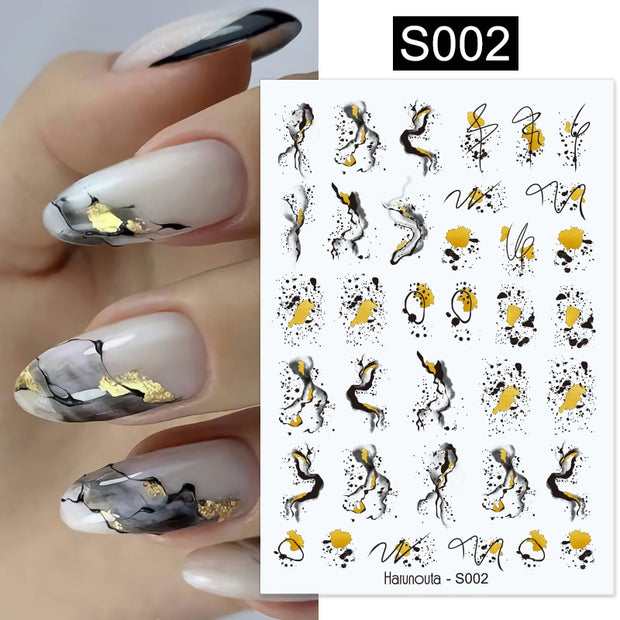Harunouta Slider Design 3D Black People Silhouettes Blooming Nail Stickers Gold Bronzing Leaf Flower Nail Foils Decoration Nail Stickers DailyAlertDeals S002  