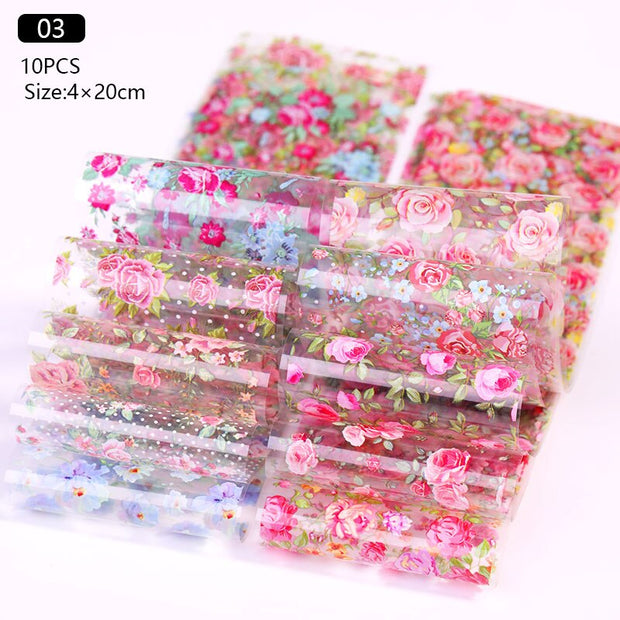 Nail Foils Marble Series Nail Transfer Foils Decorations DIY idea nail Art Transfer Sticker Decals Nail Accessories Nail Sticker DailyAlertDeals 10Pcs-Flowers  