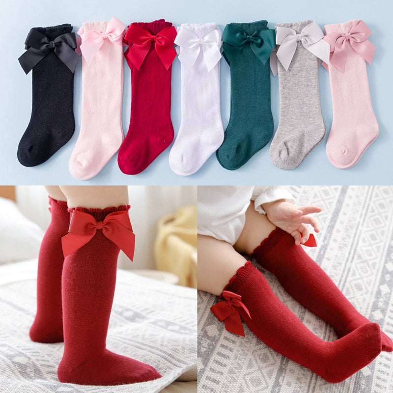 Lioraitiin New Solid Color Soft Cotton Baby Socks Cute Bows Princess Baby Girl Socks Bowknot Infant Toddler Girls Floor Socks Baby Socks DailyAlertDeals   