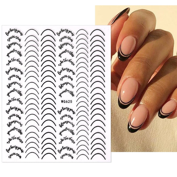 French 3D Nail Decals Stickers Stripe Line French Tips Transfer Nail Art Manicure Decoration Gold Reflective Glitter Stickers nail art DailyAlertDeals WG625 03  