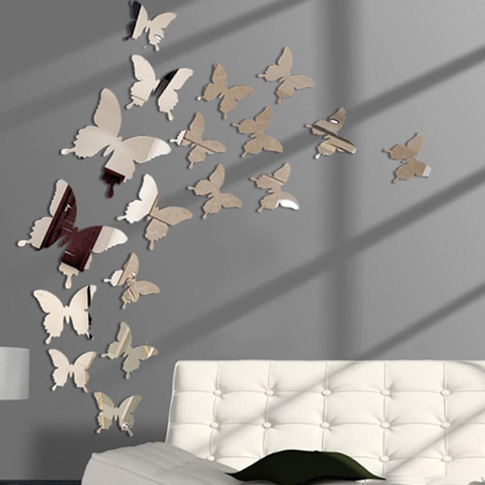 12pcs Mirror Wall Sticker Decal Butterflies 3D Mirror Wall Art Party Wedding Home Decors Butterfly fridge Wall Decal On Sale Plane Wall Sticker DailyAlertDeals   