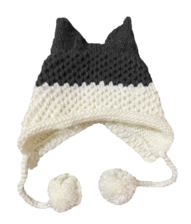 BomHCS Cute Fox Ears Beanie Winter Warm 100% Handmade Knit Hat 0 DailyAlertDeals DarkGrey White  
