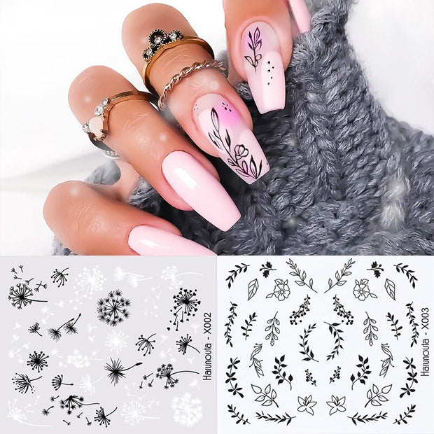 Harunouta Abstract Lady Face Water Decals Fruit Flower Summer Leopard Alphabet Leaves Nail Stickers Water Black Leaf Sliders Nail Stickers DailyAlertDeals 33  