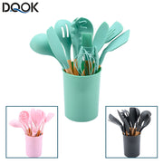 Silicone Kitchenware Cooking Utensils Set Non-stick Cookware Spatula Shovel Egg Beaters Wooden Handle Kitchen Cooking Tool Set utensils DailyAlertDeals   