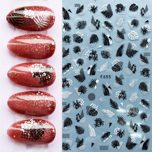 Harunouta Slider Design 3D Black People Silhouettes Blooming Nail Stickers Gold Bronzing Leaf Flower Nail Foils Decoration Nail Stickers DailyAlertDeals 16  