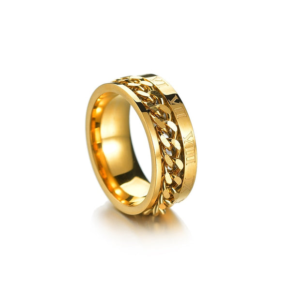 Cool Stainless Steel Rotatable Men Couple Ring High Quality Spinner Chain Rotable Rings Punk Women Man Jewelry for Party Gift 0 DailyAlertDeals 6 Roman Gold Color 