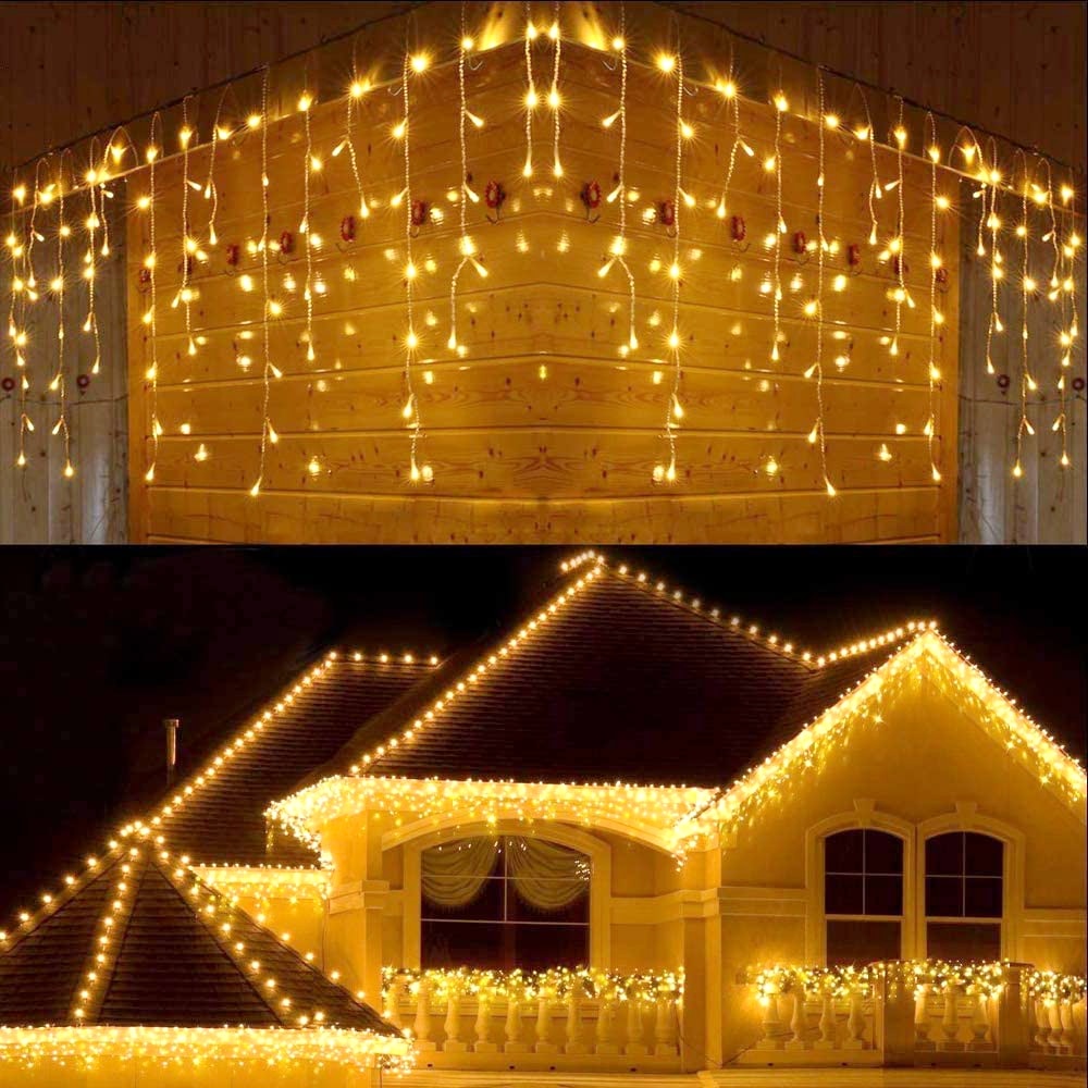 Christmas Decorations For Home Outdoor LED Curtain Icicle String Light Street Garland On The House Winter 220V 5m Droop 0.6-0.8m RGB LED String DailyAlertDeals Warm White 3.5m 96 leds EU plug  Steady on
