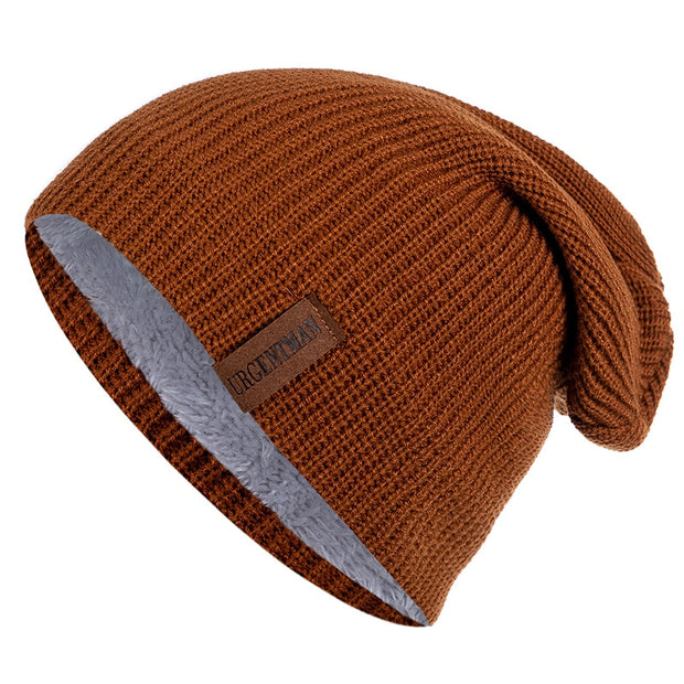 New Unisex Letter Beanie Hat Leisure Add Fur Lined Winter Hats For Men Women Keep Warm Knitted Hat Fashion Solid Ski Bonnet Cap Beanie hat unisex DailyAlertDeals Camel 54cm-62cm 