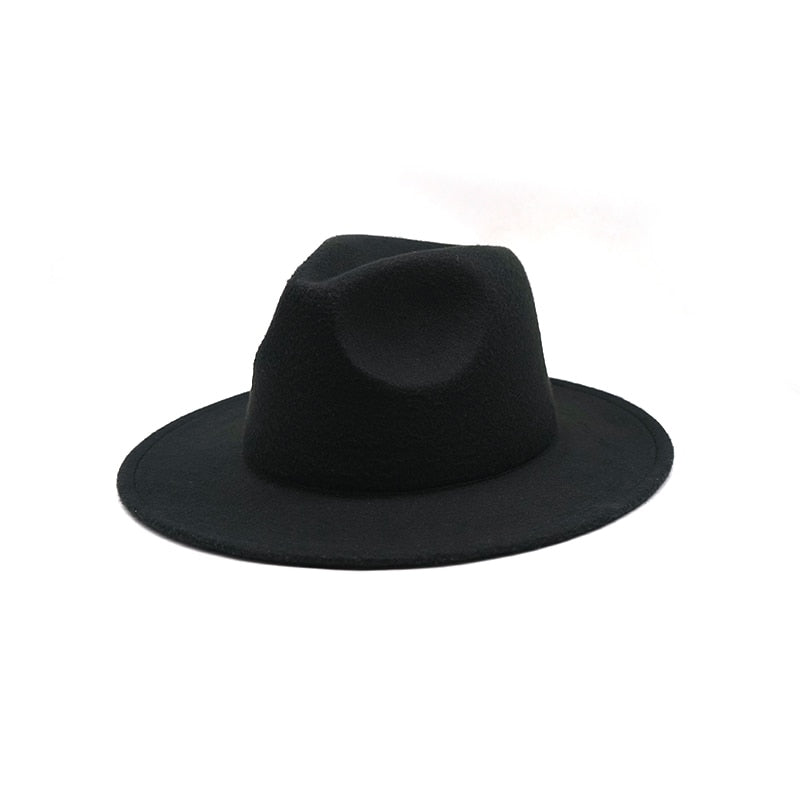 Autumn Winter Womens Felt Hat Fedoras Big Brim Hats For Women British Style Vintage Church Hats Lady Flat Brim White jazz cap 0 DailyAlertDeals 7 56-58cm 