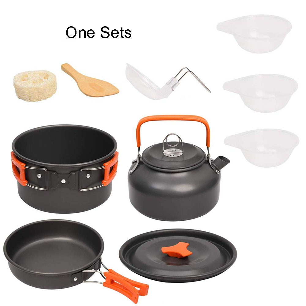 Camping Cookware Kit Outdoor Aluminum Cooking Set Water Kettle Pan Pot Travelling Hiking Picnic BBQ Tableware Equipment Camping Cookware Kit Outdoor Aluminum Cooking Set DailyAlertDeals Default Title  
