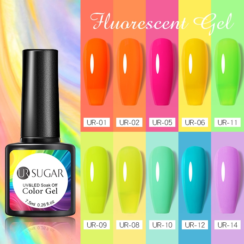 UR SUGAR Fluorescent Gel Nail Polish Neon Yellow Green Blue Color Gel Soak Off UV Nail Gel Varnish For Nail Art Top Coat Neon Fluorescent Gel Nail Polish DailyAlertDeals   