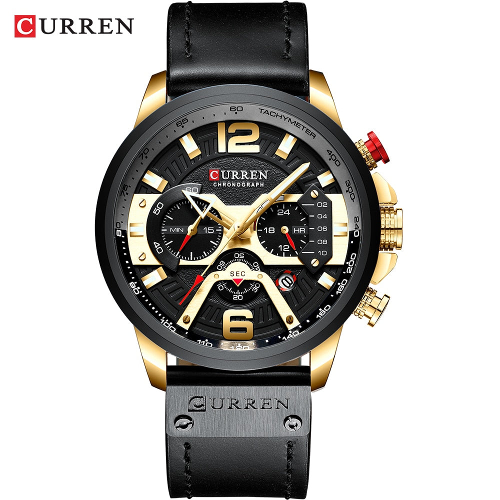 CURREN Casual Sport Watches for Men Top Brand Luxury Military Leather Wrist Watch Man Clock Fashion Chronograph Wristwatch wrist watches DailyAlertDeals gold black watch USA 