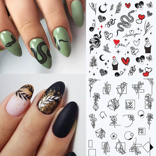 Harunouta Abstract Lady Face Water Decals Fruit Flower Summer Leopard Alphabet Leaves Nail Stickers Water Black Leaf Sliders Nail Stickers DailyAlertDeals 35  