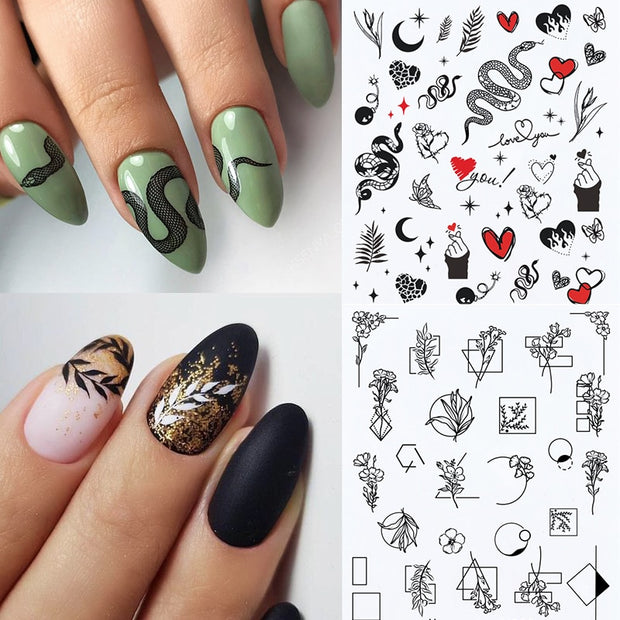 Harunouta Abstract Lady Face Water Decals Fruit Flower Summer Leopard Alphabet Leaves Nail Stickers Water Black Leaf Sliders 0 DailyAlertDeals 35  