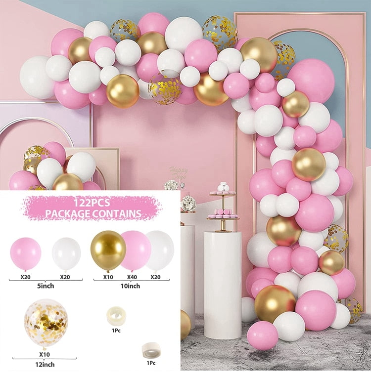 Pink Balloon Garland Arch Kit Birthday Party Decorations Kids Birthday Foil White Gold Balloon Wedding Decor Baby Shower Globos Balloons Set for Birthday Parties DailyAlertDeals 21 AS SHOWN 