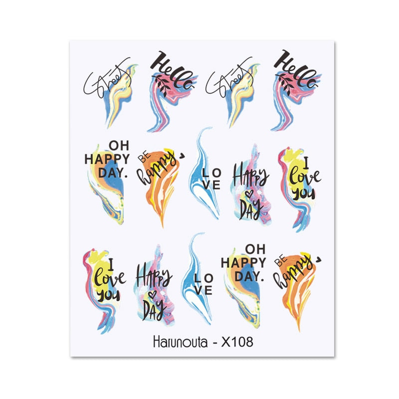 Harunouta Valentine Love Heart Line Dsign Water Nail Stickers Gold Black Leaves Flower Geometrics Slider For Nail Art Decoration Nail Stickers DailyAlertDeals X108  