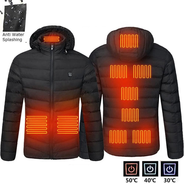 2021 NWE Men Winter Warm USB Heating Jackets Smart Thermostat Pure Color Hooded Heated Clothing Waterproof  Warm Jackets 0 DailyAlertDeals   