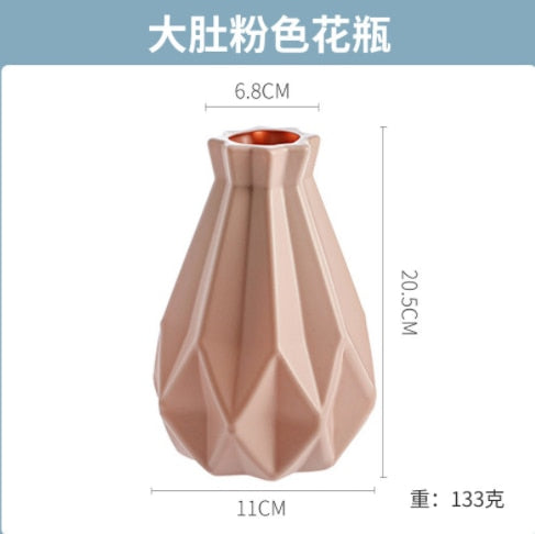 Morandi Plastic Vase Living Room Decoration Ornaments Modern Origami Plastic Vases for Flower Arrangements Home Decoration Plastic Vases Flower Pots DailyAlertDeals 3505 Pink  
