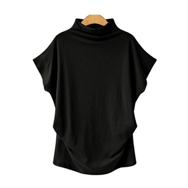 Jocoo Jolee Women Casual Turtleneck Short Batwing Sleeve Blouse Female Cotton Solid Oversized Tops Ladies Shirt 2020 Clothing  DailyAlertDeals Black S 