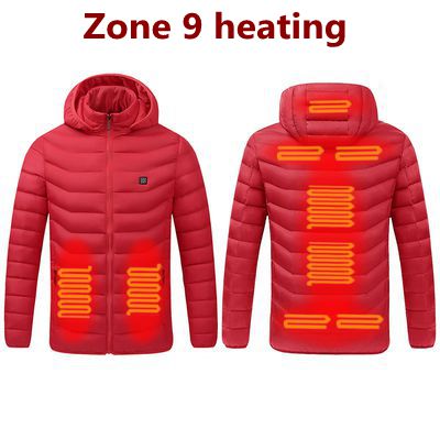 2021 NWE Men Winter Warm USB Heating Jackets Smart Thermostat Pure Color Hooded Heated Clothing Waterproof  Warm Jackets 0 DailyAlertDeals 9 Areas Heated Red M China