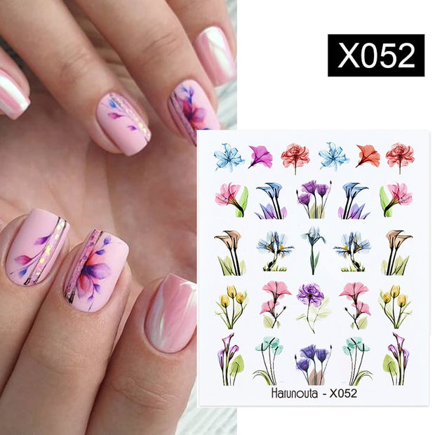 Harunouta Black Ink Blooming Marble Pattern Water Decals Stickers Black Line Flower Leaves Face Slider For Summer Nail Art Decor Decal stickers for nails DailyAlertDeals X052  