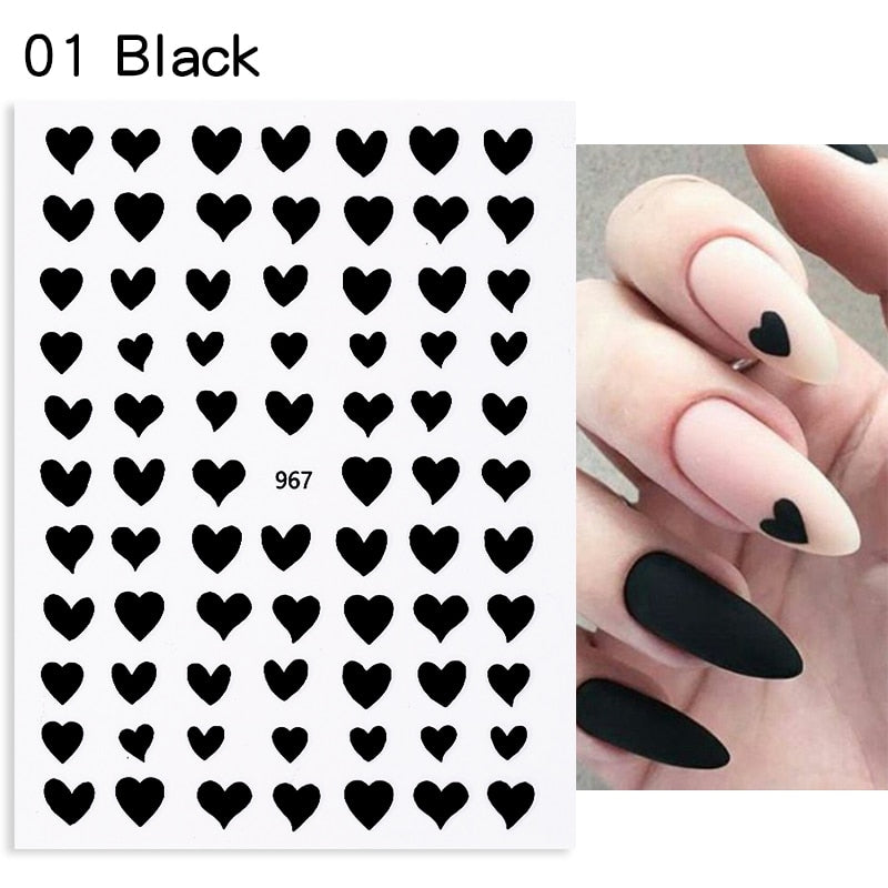 The New Heart Love Design Gold Sliver 3D Nail Art Sticker English Letter French Striping Lines Trasnfer Sliders Valentine Decor Nail Stickers DailyAlertDeals 24  