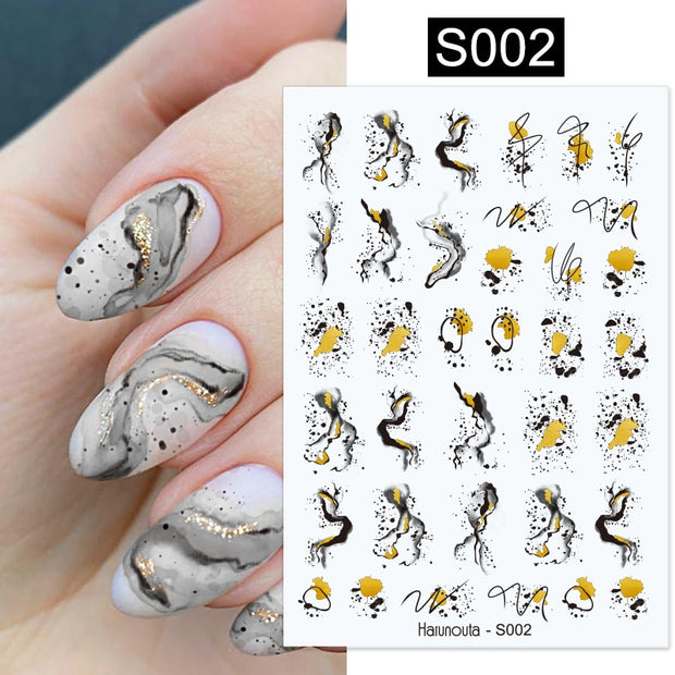 Harunouta 2022 NEW Gold Bronzing Slider Nail Art 3D Decals Decoration Flower Leaves Nail Art Sticker DIY Manicure Transfer Decal Nail Stickers DailyAlertDeals S002  