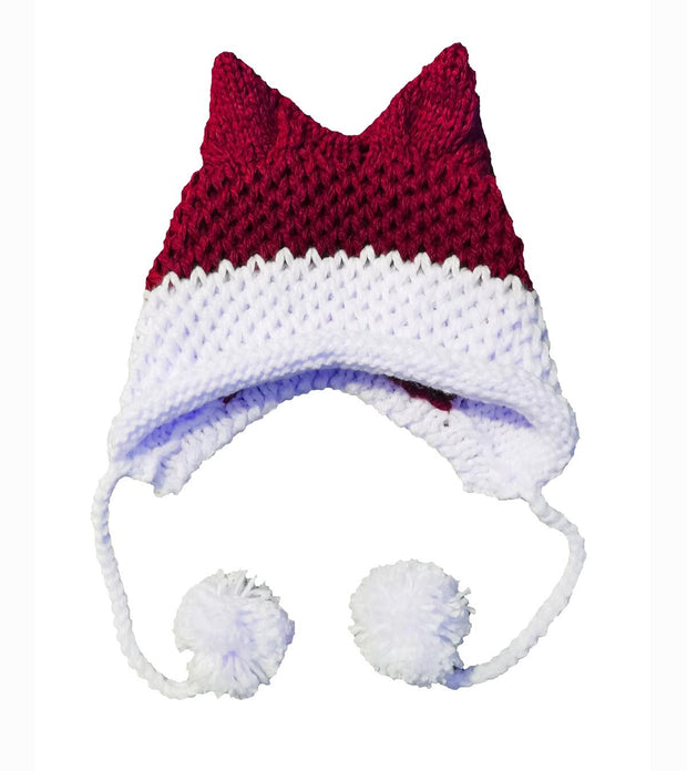 BomHCS Cute Fox Ears Beanie Winter Warm 100% Handmade Knit Hat 0 DailyAlertDeals Wine Red  