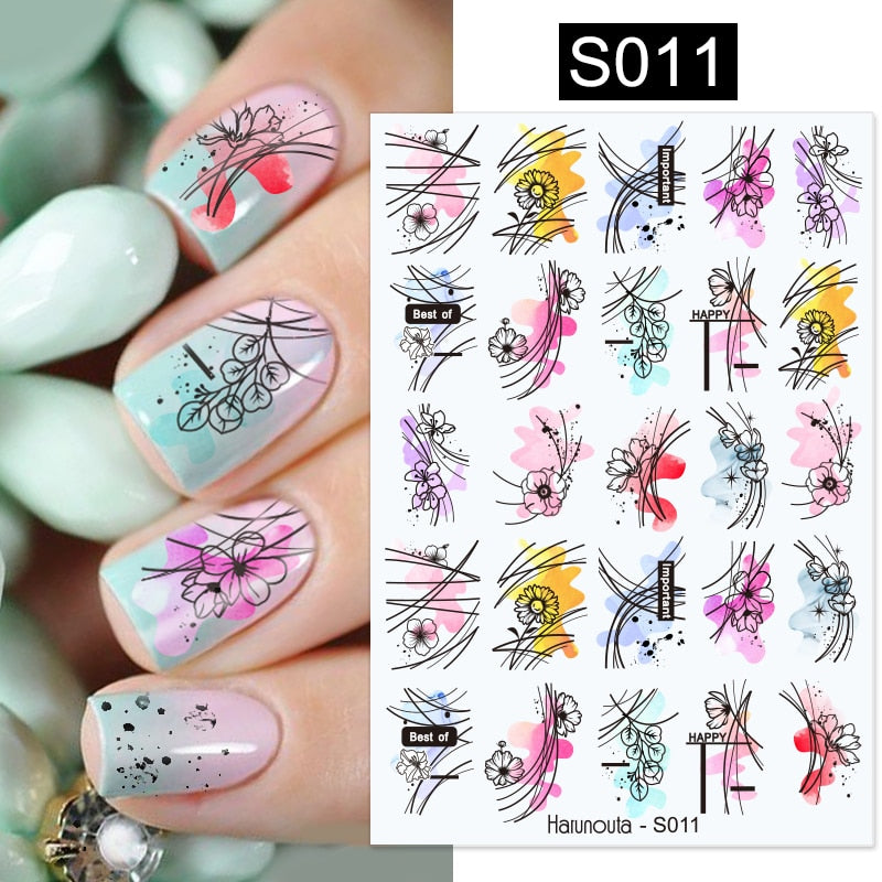 Harunouta French Line Pattern 3D Nail Art Stickers Fluorescence Color Flower Marble Leaf Decals On Nails  Ink Transfer Slider 0 DailyAlertDeals S011  